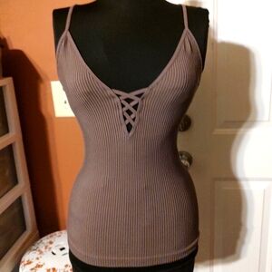 ▪️🤎▪️Sexy Seductive Vtg Deadstock Mocha Brown Low Cut Lattice Camisole - M/L